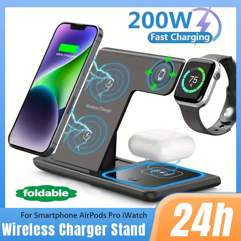 PowerFold Max – 3 in 1 Foldable Wireless Charger Stand (200W Fast Charging)